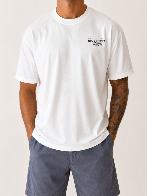 White Givenchy – small black distressed chest logo / large distressed back logo view 1