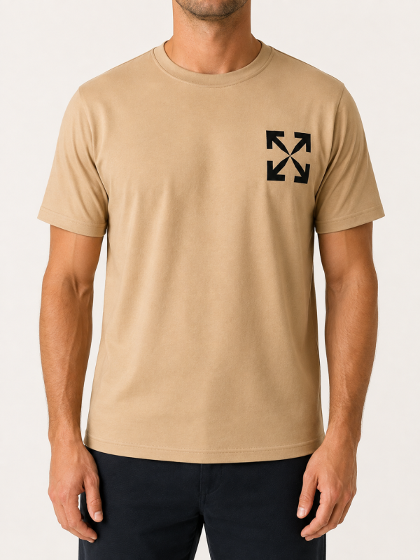 Beige Off-White – black arrow logo on chest view 1