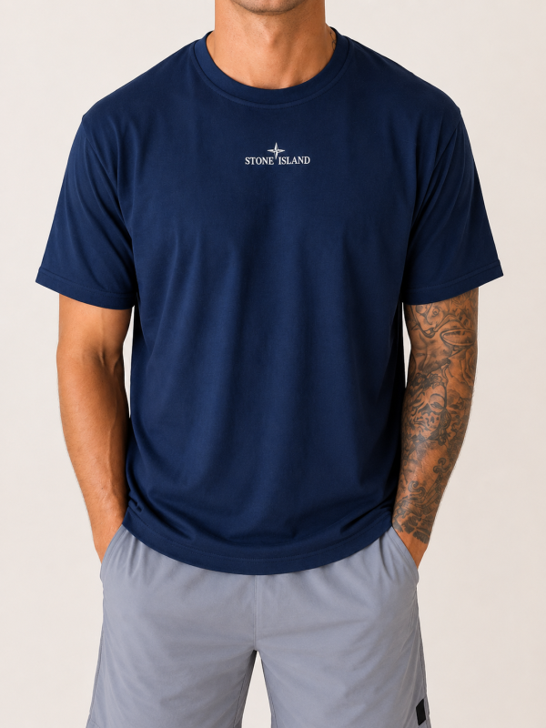 Navy Stone Island – small white front logo / large white compass on back view 1